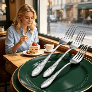 10Pcs Elegant Leaf Embossed Stainless Steel Dinner Forks, Mirror Polished Rustproof Non-slip Handle, Food Grade Dishwasher Safe, Ideal for Home Kitchen, Restaurant, Pasta Salad & Daily Dining Use