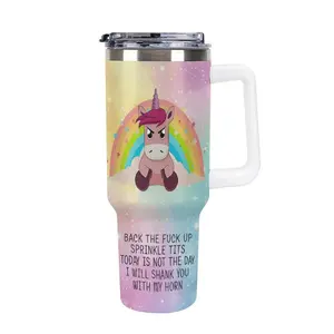Funny Unicorn 40oz Tumbler, back the f*ck up sprinkle tits today is not the day I will shank you with my horn Tumbler,  Rainbow Unicorn Coffee Tumbler,20oz Single Double Silver Edge Tumbler, Stainless Steel Tumbler, Christmas Gift