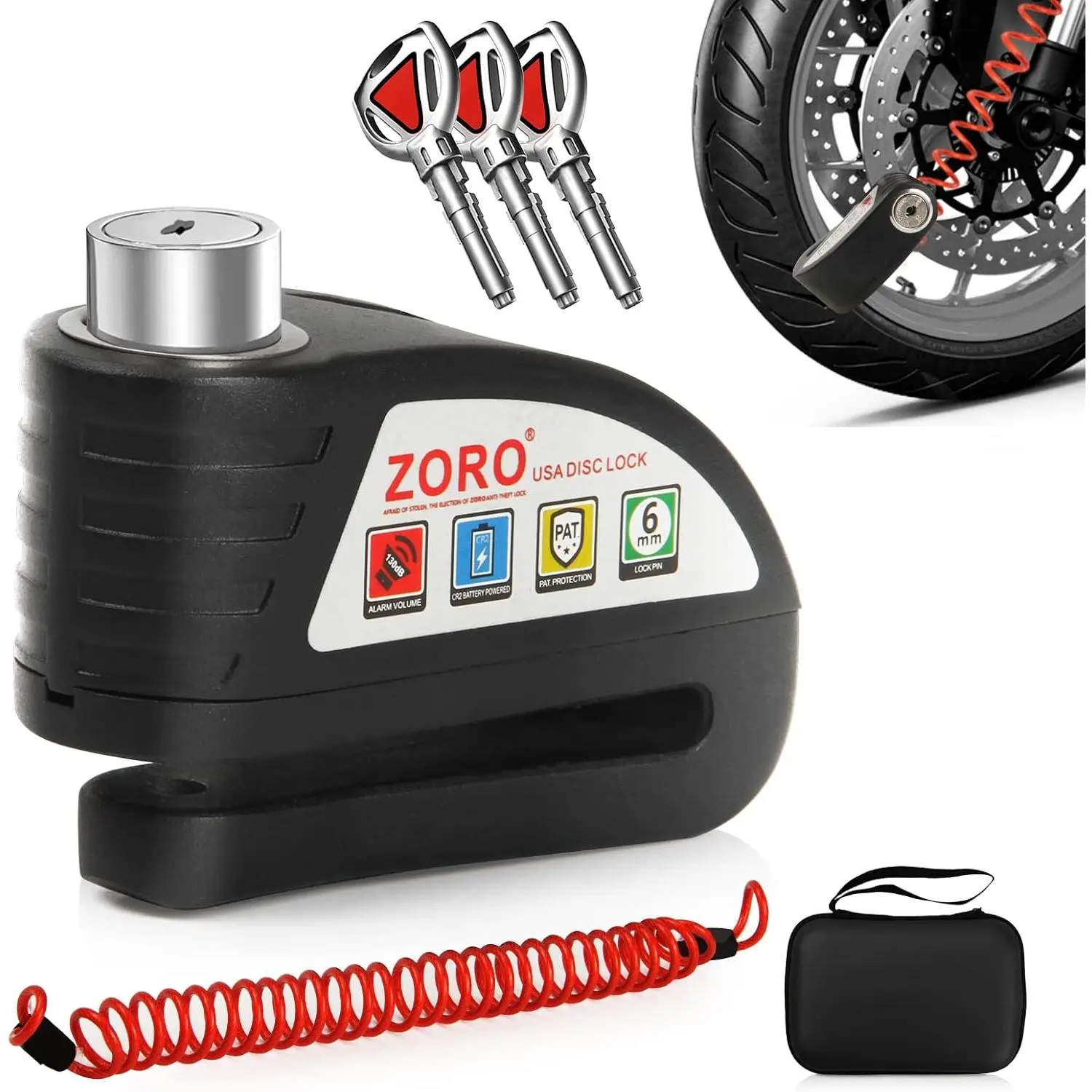 Motorcycle Disc Brake Lock with 130DB Alarm, Heavy Duty Anti-Theft Waterproof Wheel Lock for Moped Bike Scooter