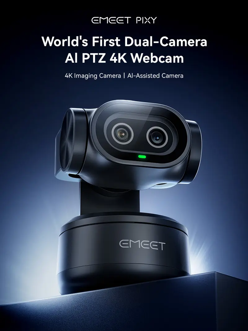 EMEET PIXY Wired 4K AI PTZ Webcam - AI-Powered, 0.2s PDAF Autofocus, 1/2.55'' Sensor, 3 Mics, Privacy Mode, Gesture Control, Audio-Enabled for Streaming/Vlogging, PC Accessories, Switch Gaming/OBS Use
