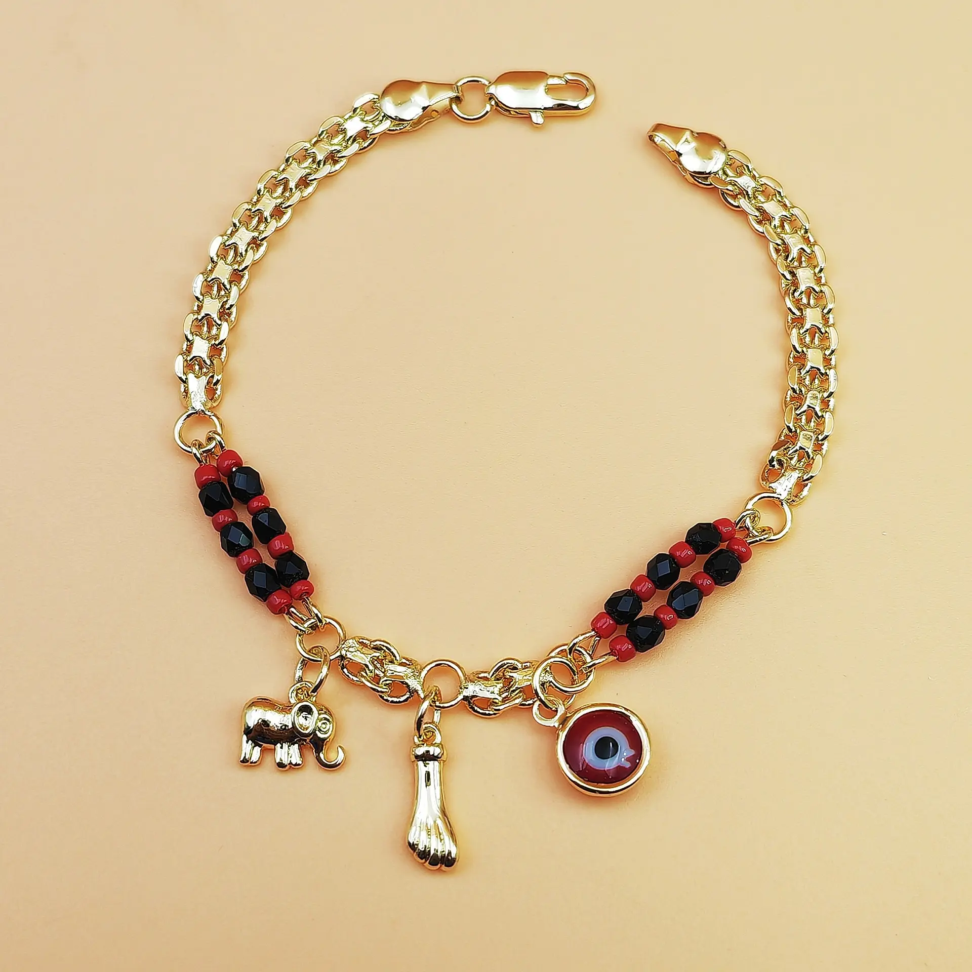Women Plated Evil Eye Elephant Bracelet | Viral Lucky Protection Jewelry Trend, Underrated Spiritual Amulet Wrist Band, 1pc Dainty Stylish Charm, Sweet Gift for Daily Casual Look, Date Night, Parties & All Special Occasions