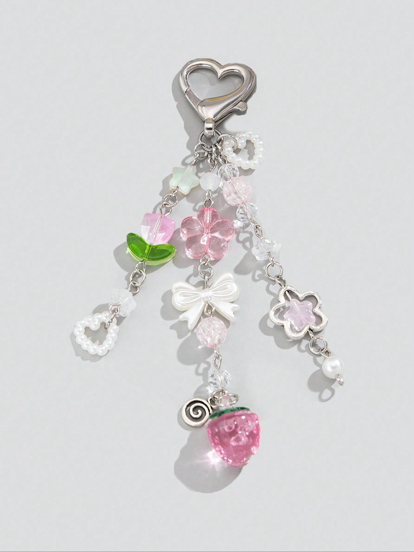 Cute Flower & Strawberry & Bowknot Design Keychain, Fashionable Alloy Keychain for Women & Girls, Trendy All-match & Exquisite Keychain for Birthday Gift