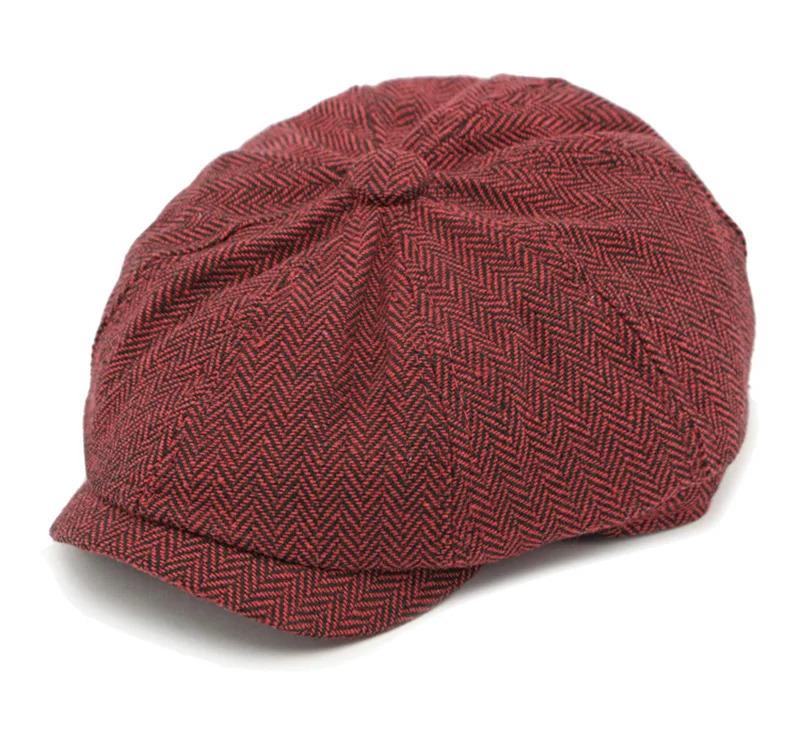 Twill Flat Cap for Men Women Herringbone Newsboy Caps British Style Octagonal Hat Solid Green Red Detective Cabbie Beret Hat