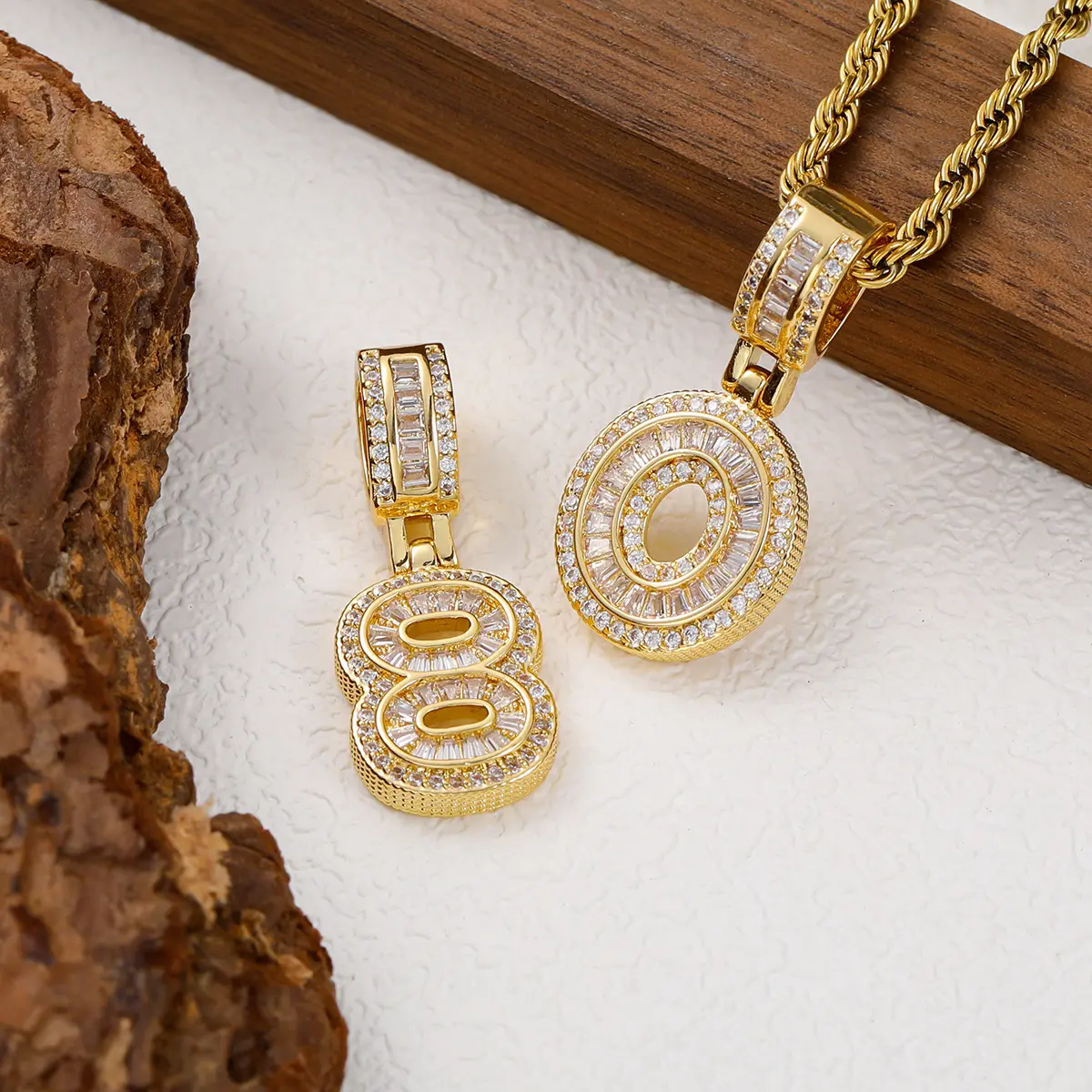 18K Gold Plated Number 0-9 Pendant, Luxurious Shiny Cubic Zirconia Pendant Handmade  DIY Accessories For Earrings, Necklace, Bracelet, Twist Chain Festivals, Birthdays, and Special Occasions Party Jewelry Accessories