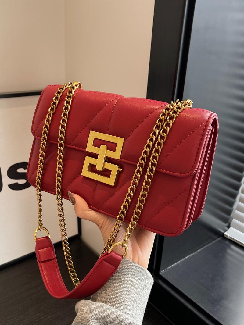 Fashion Chain Strap Quilted Pu Leather Square Bag, Simple Plain Rhombus Embossed Fashionable Crossbody Bag, with Adjustable Shoulder Strap, Daily Commuting Casual Shoulder Bag for Women