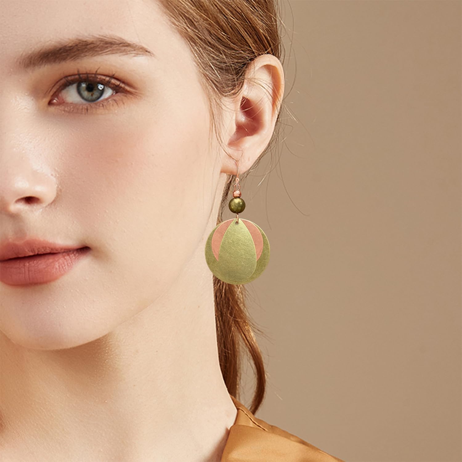 Copper Geometry Three Disc Lightweight Dangle Drop Earrings Retro Bohemian National Style Round Circle  Earrings For Women