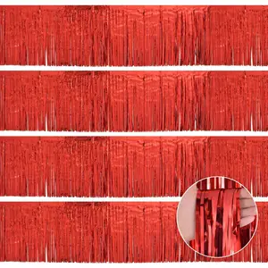 Red Party Decorations Streamers - 48FT Red Birthday Decorations - Classroom Ceiling Table Decorations - Self Adhesive Red Tinsel Garland - Party Supplies Backdrop Fringe Banner