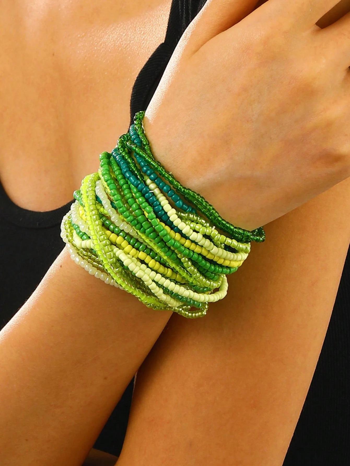 Set Bohemian Multilayer Stackable Seed Beaded Bracelets Colorful Beads Strand BFF Wristbands Bracelet for Women Summer Beach Hawaii Jewelry Birthday Gifts