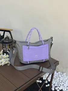 Contrast color grid patchwork handbag and crossbody bag, double-layer plaid contrast color patchwork design, front zipper pocket for easy access to small personal items, paired with-style double handles and a detachable widened long shoulder strap, suppor