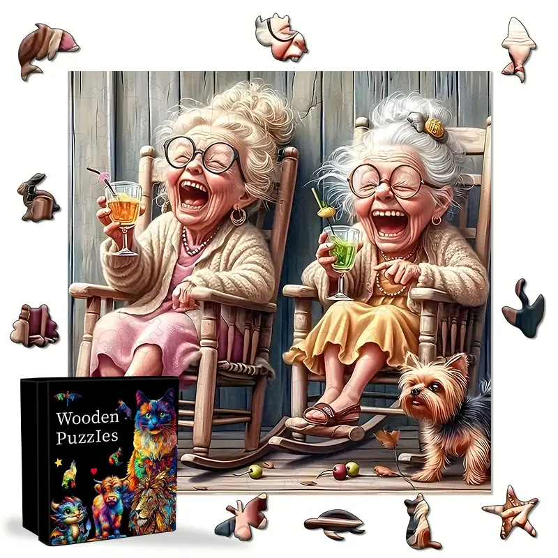Old Lady Funny Wooden Jigsaw Puzzle, Brain Teaser Game, Room Decoration, Birthday, Christmas, Halloween Gift, Cheap Toys