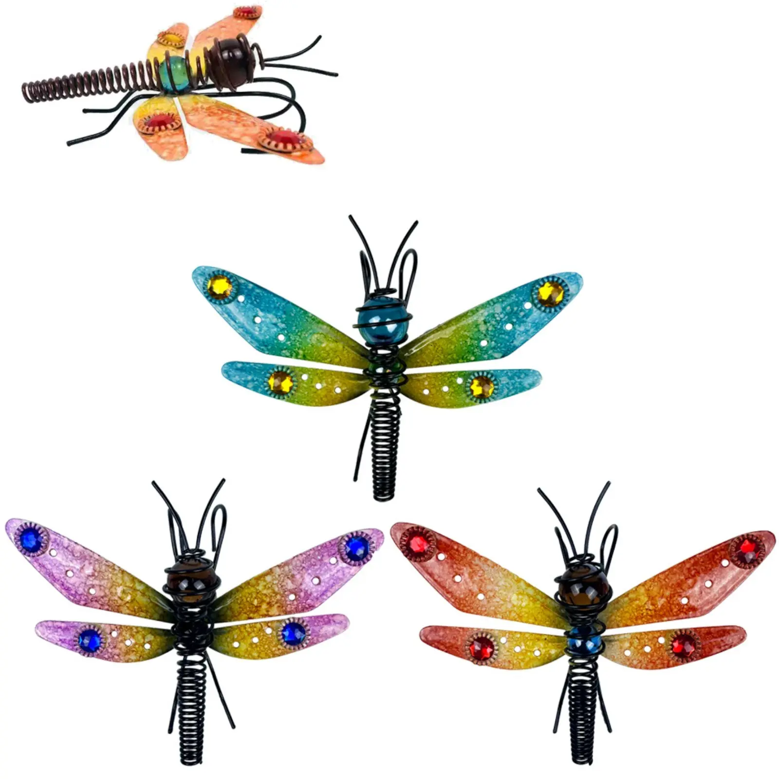 3-Piece Butterfly and Dragonfly Garden Stakes, Stained Glass Metal Flower Pot Huggers, Breeze-Swaying Decor for Outdoor Patio and Balcony Plants