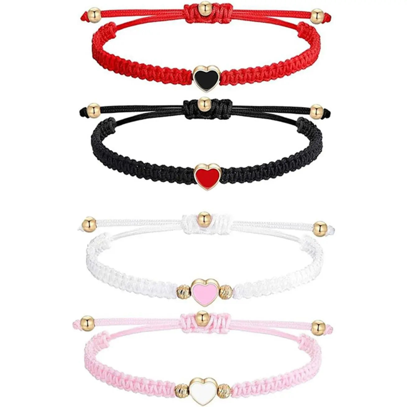 4 count Braide Heart Bracelet Set for Women Men Colorful Couple Matching Heart Bracelet Adjustable Braided Lovers Relationship Bracelet Personalized Anniversary Valentine's Day