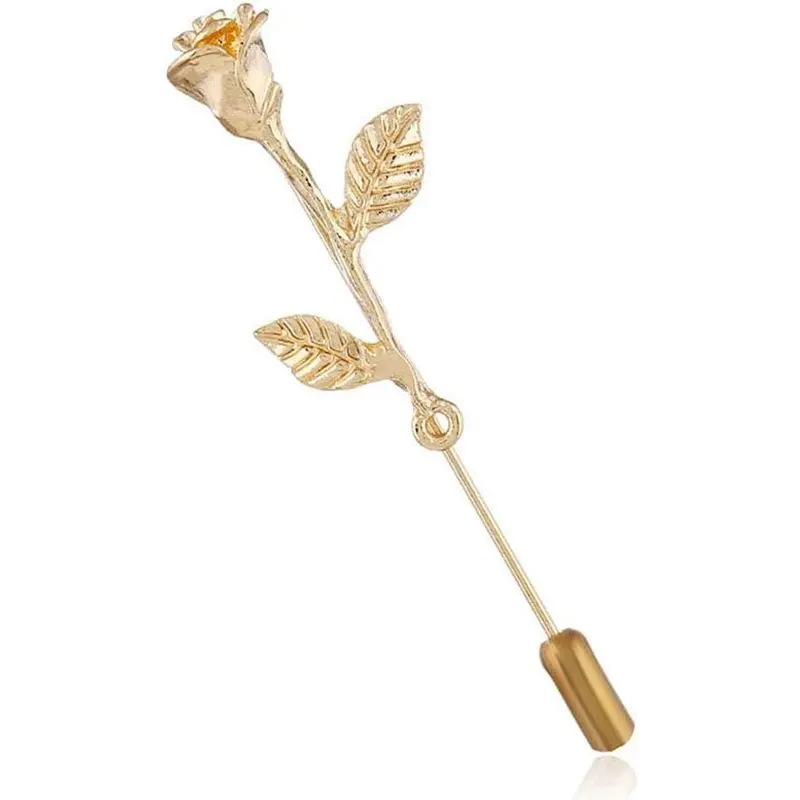 Fashion Men Rose Floral Lapel Stick Brooch Pin Suit Tuxedo Corsage Accessory (Gold)