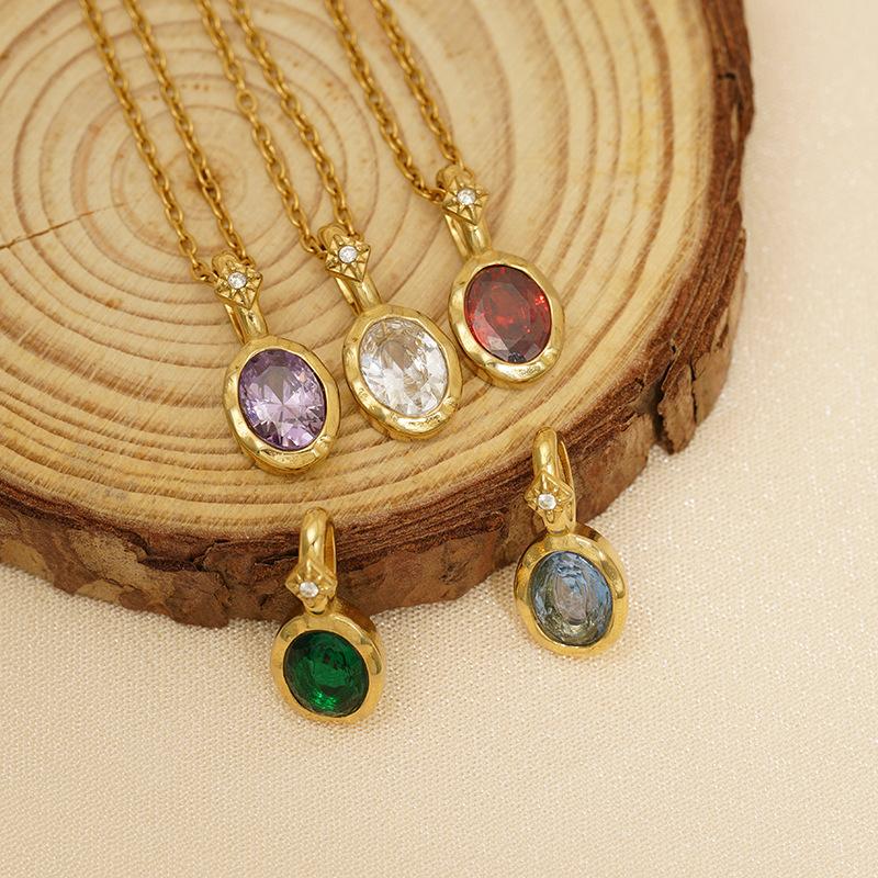 VEVE Twelve Birthstone Necklace For Women 12 Colors Zircon Pendant 316 Ornaments Women's Necklace