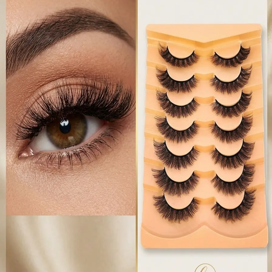 7 Pairs Dense D Curl False Lashes, 3D Fluffy Mink Texture, Mixed Length, Daily & Stage Makeup, Multi-Layer Volume Lashes