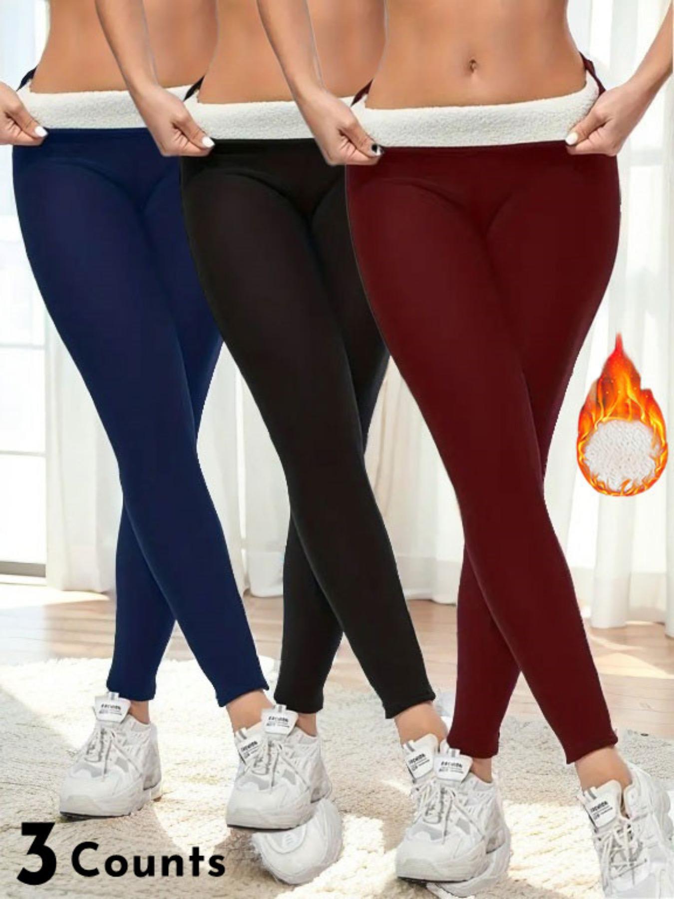 Women's Solid Thermal Lined Stretchy High Waist Activewear Sports Training Leggings, Casual Comfy Warm Skinny Pants for Yoga Gym Workout Running, Ladies Sportswear for Fall & Winter, Seamless Yoga Athleisure Fitness Leggings