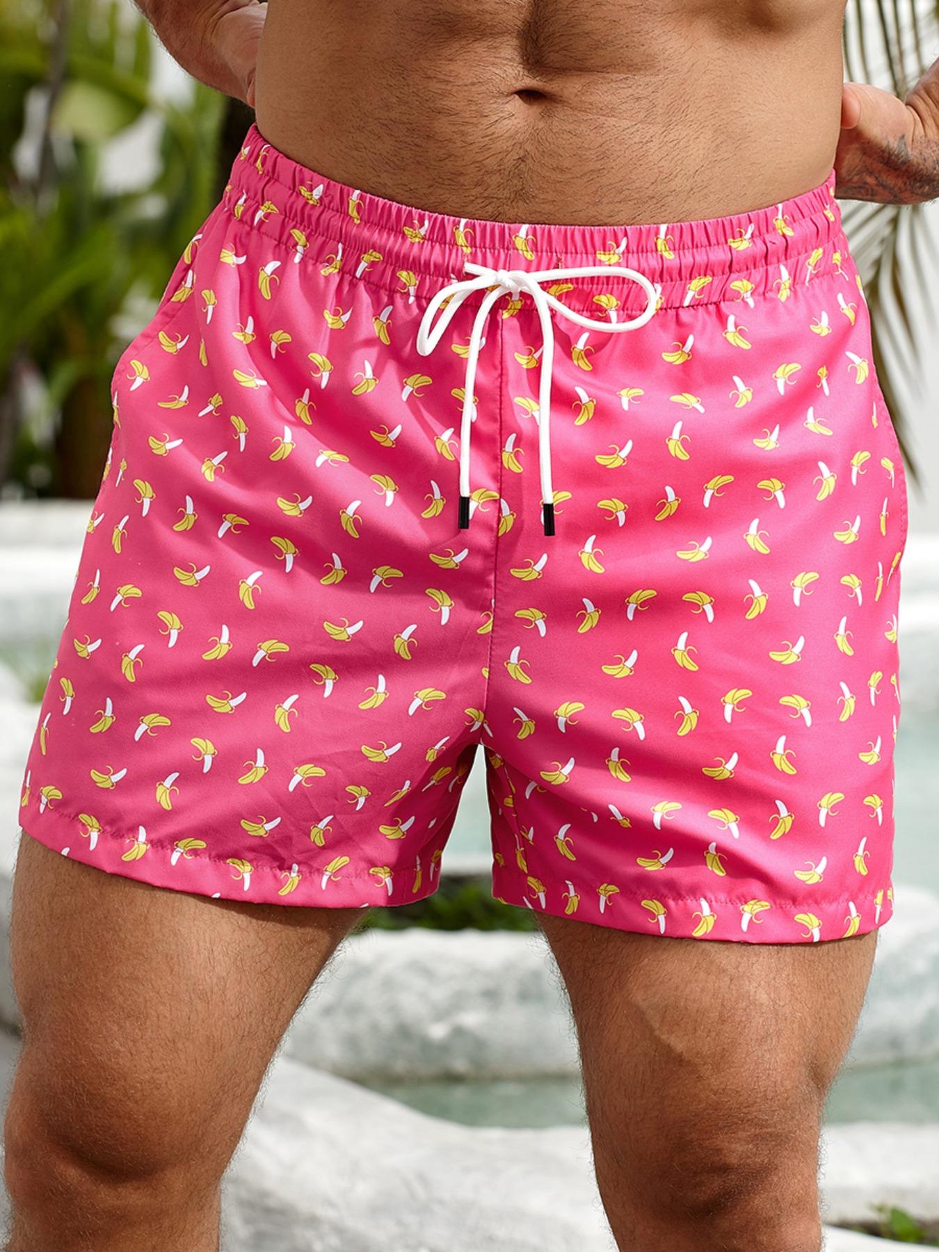 Men's Banana Print Shorts, High Saturation Bright Color, Quick-Dry Breathable Wrinkle-Resistant Fabric, Loose Five-Pocket Design, Summer Fashion