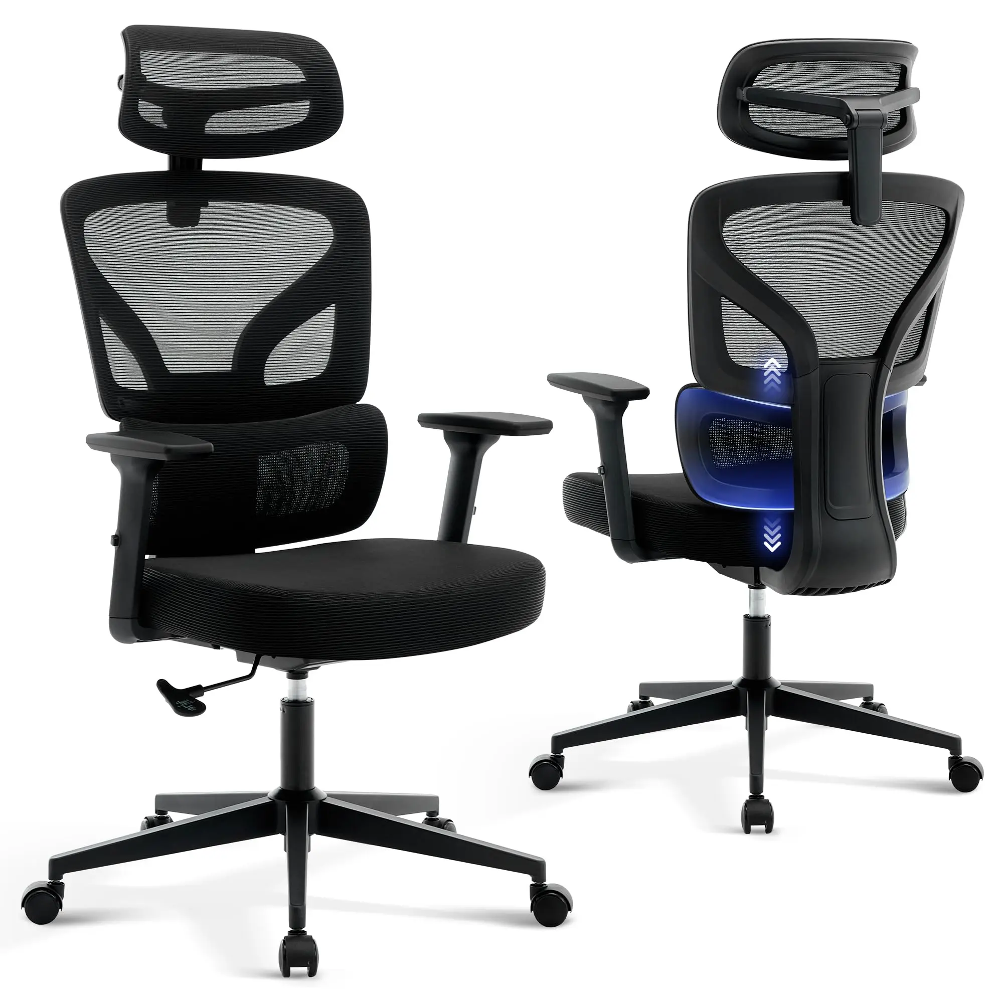 Garvee Ergonomic Office Chair with Adjustable Lumbar Support, High Back Mesh Computer Chair for Home, 3D Headrest Gaming Chair, Swivel Design for Comfort and Productivity