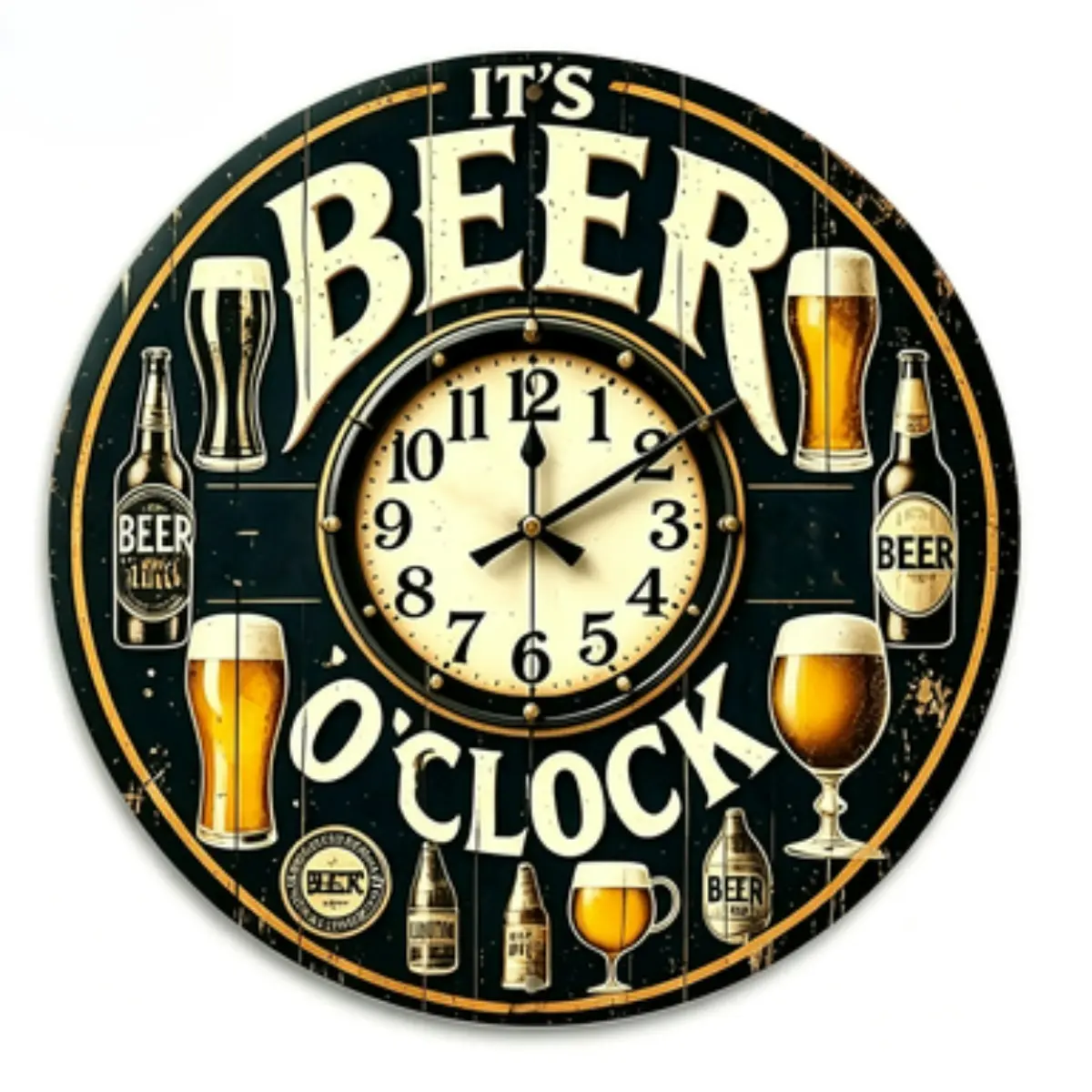 Vintage Beer O’Clock Metal Wall Clock Sign – Rustic Bar & Pub Decor, Man Cave Wall Art, Home Kitchen Decoration-8x8Inch