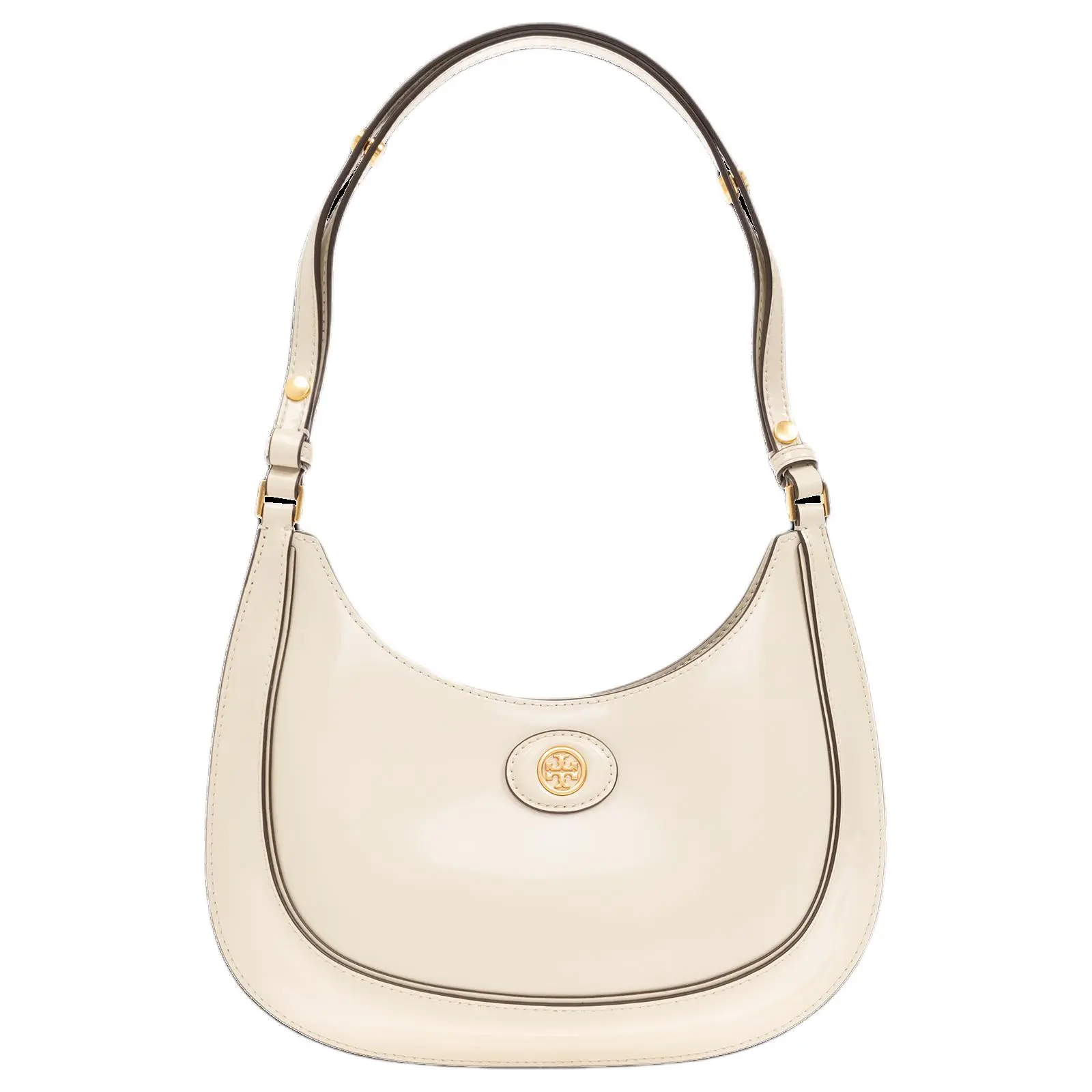 Tory Burch Robinson Magnetic Closure Adjustable Strap Calfskin Crossbody Bag for Women, Crescent Style in White