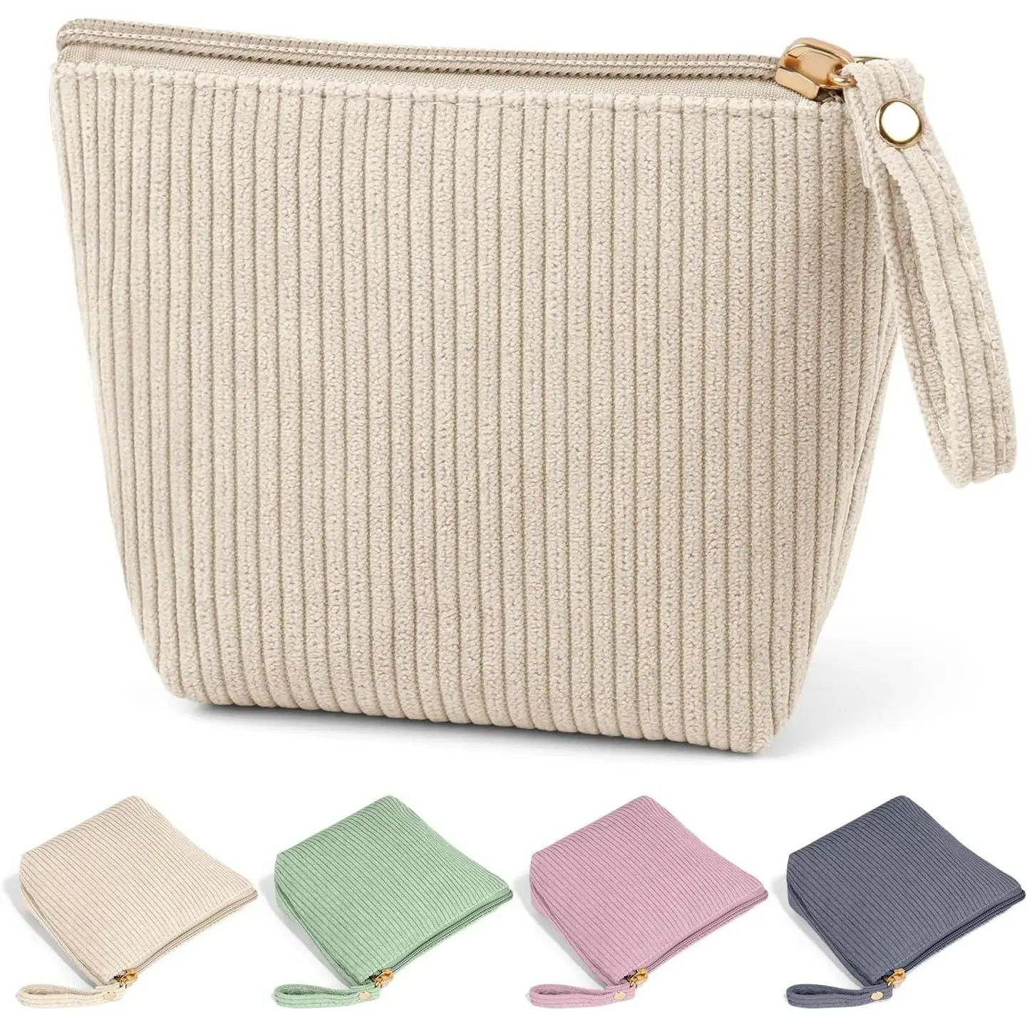 Mini Makeup Bag, Cute Small Makeup Bag for Purse Corduroy  Bag for Women with Slip-in Pockets Travel Purse Essentials Lipstick Bag (Beige,Mini)
