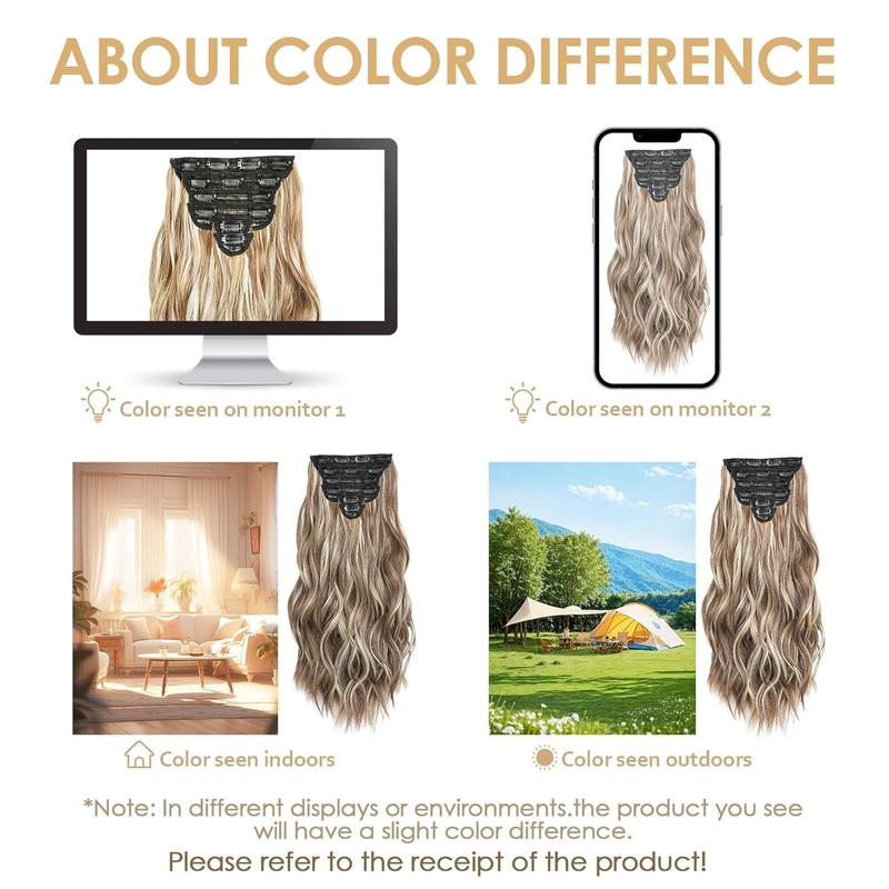 Beauty 6 Pcs 22 Inch Clip in Hair Extensions Wig Pieces for Women Natural Brown Mix Blonde Extensions 13-clip Hair Extension Sheet High-temperature Silk Chemical Fiber Water Wave Sheet Heavy-duty Mesh Hairpieces Hair Extensions Clip for Christmas Gift