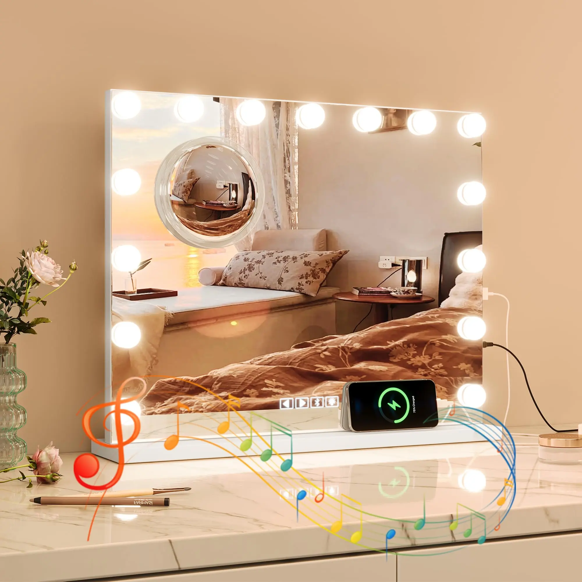 19 Inch Round LED Vanity Mirror with Dimmable Lights, 3 Color Lighting Modes Smart Touch Control 360° Rotatable Makeup Mirror, Aluminum Frame Easy to Install for Bathroom Bedroom Dressing Table