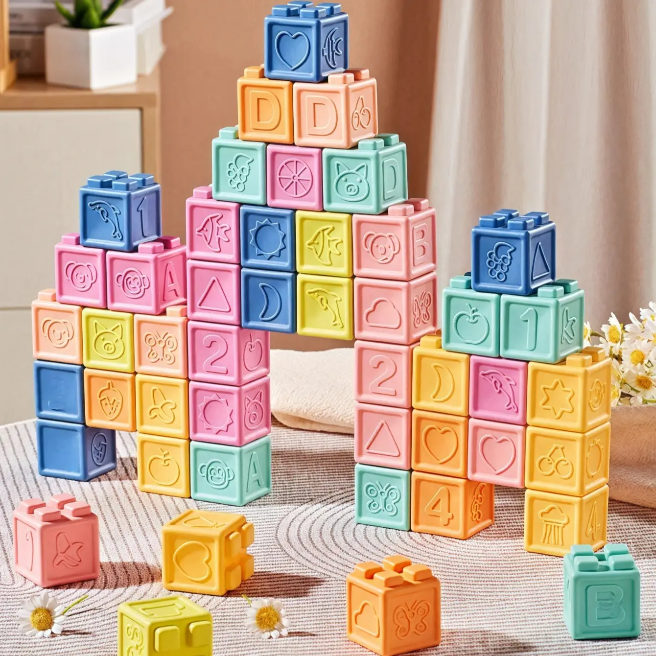 Baby Blocks，toddler blocks，Stacking & Building Toys For Babies， 8/16/24 Soft & Educational Blocks- Numbers, Shapes, baby blocks for baby shower，Colors