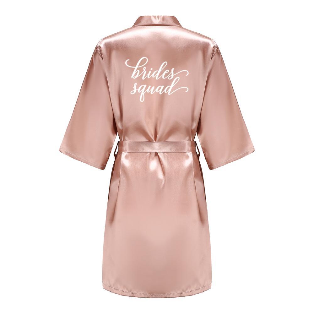 Rose Gold Satin Team Bride Bridesmaid Robe Wedding Bathrobe Gown Women Dressing Sleepwear Mother Maid of Honor Kimono