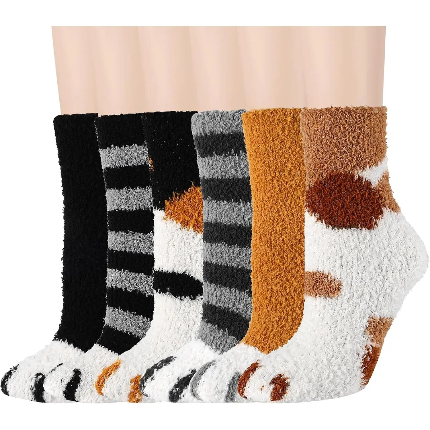 6 Pairs Fuzzy Socks  Women Cute Fluffy Cozy Thick Warm Animal Cat Socks  Women Girls Winter Causal Home Sleeping Festival Party New model