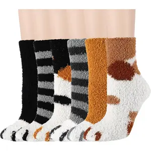 6 Pairs Fuzzy Socks  Women Cute Fluffy Cozy Thick Warm Animal Cat Socks  Women Girls Winter Causal Home Sleeping Festival Party New model