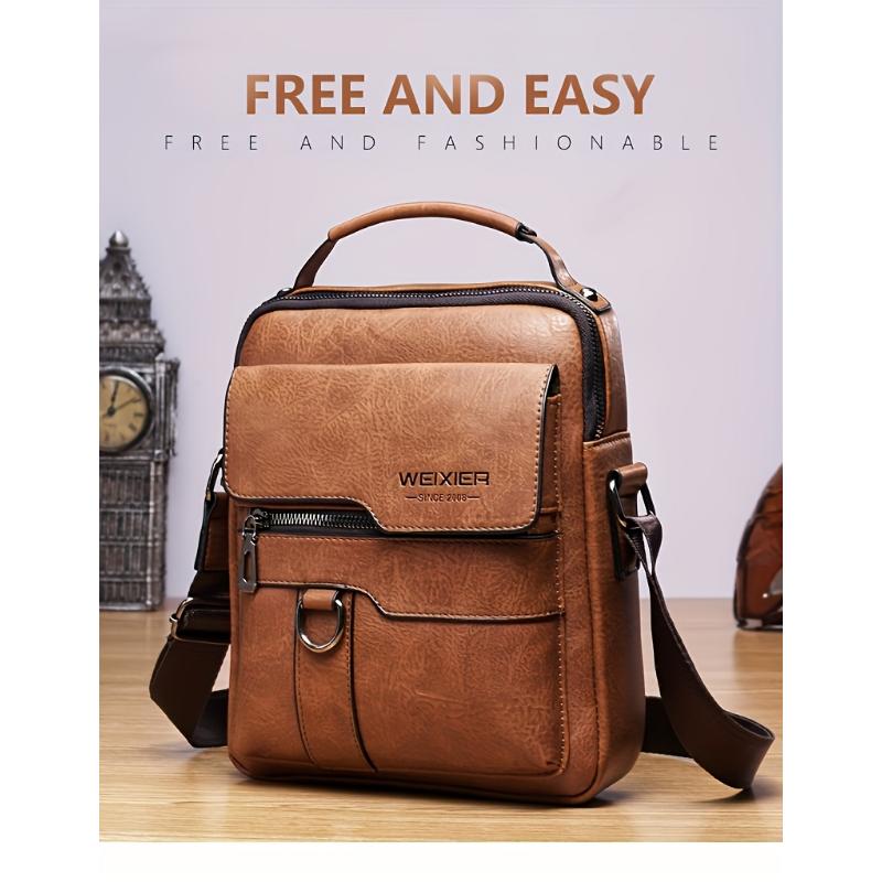 Leather Crossbody Bag for Men - Shoulder Bag, Retro Handbag, Business Casual Briefcase, Holiday Gift Large Capacity, Multi Compartment, Zipper