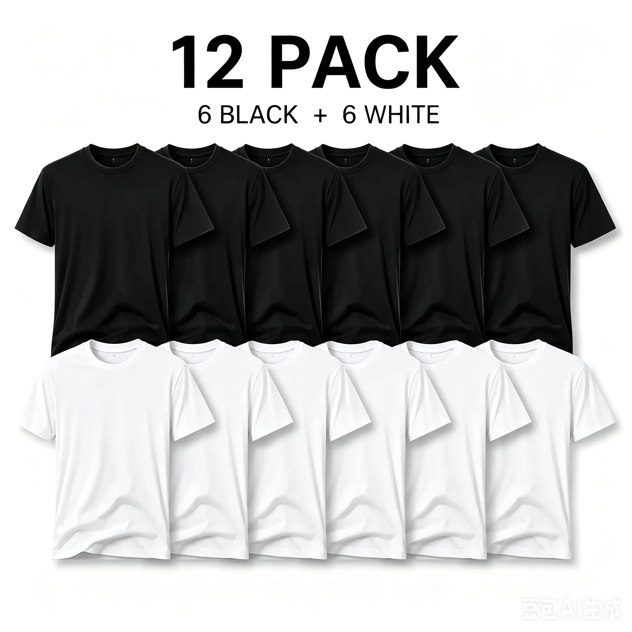 12 Pack Men Basic Crew Neck T-Shirts, 6 Black + 6 White Multipack Short Sleeve Casual Cotton Undershirts loose fit tee grunge album t-shirt graphic