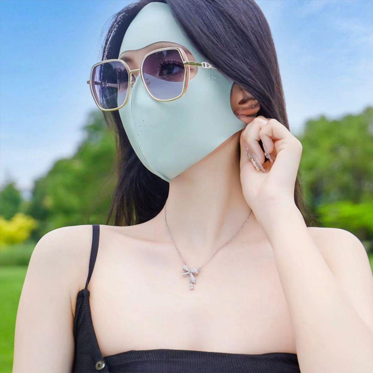 2pcs summer ice mask with breathable holes, lightweight and stretchable full face mask for both men and women, outdoor beach sports mask, spandex, hand washable