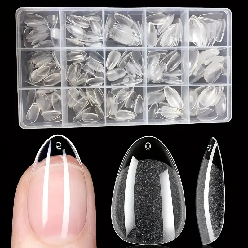 330pcs Ultra-Short Almond Nail Tips, Soft Gel, Half Matte Finish, Clear Gelly Press-Ons, 15 Sizes, DIY & Salon Manicures
