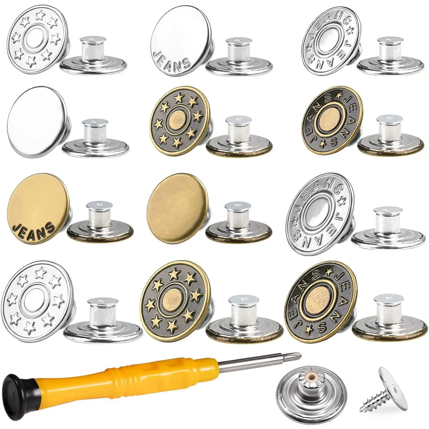 24Set Jeans Button : 17/20mm - No-Sew Easy Install