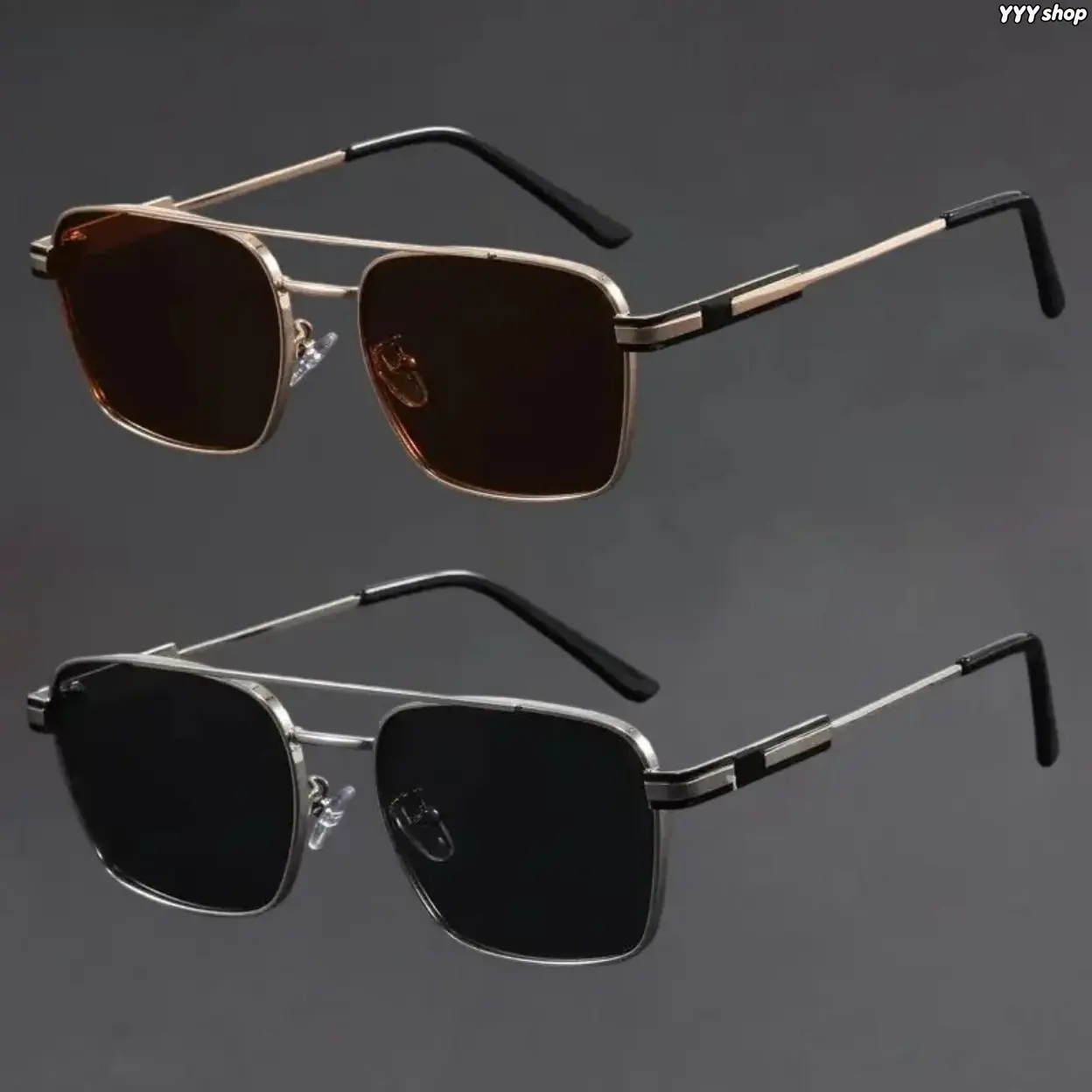 Men’s 2-Pack Double Bridge Retro Aviator Sunglasses, Lightweight Full-Rim Metal Frame Eyewear With UV400 Anti-Glare Lenses, Multi-Color Lens Combo Sets, Classic Pilot Shades For Driving, Fishing And All Outdoor Sports Activities