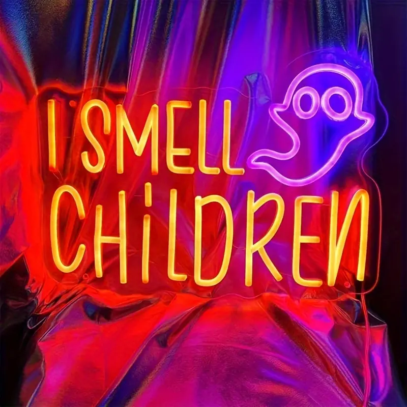 i smell children neon sign, hocus pocus halloween decor, ghost neon light, spooky wall hanging, usb led neon sign, halloween party backdrop, witchy room decor, halloween gift for kids, front porch halloween decor, 15.7 * 11.3 inches decorative ambiance