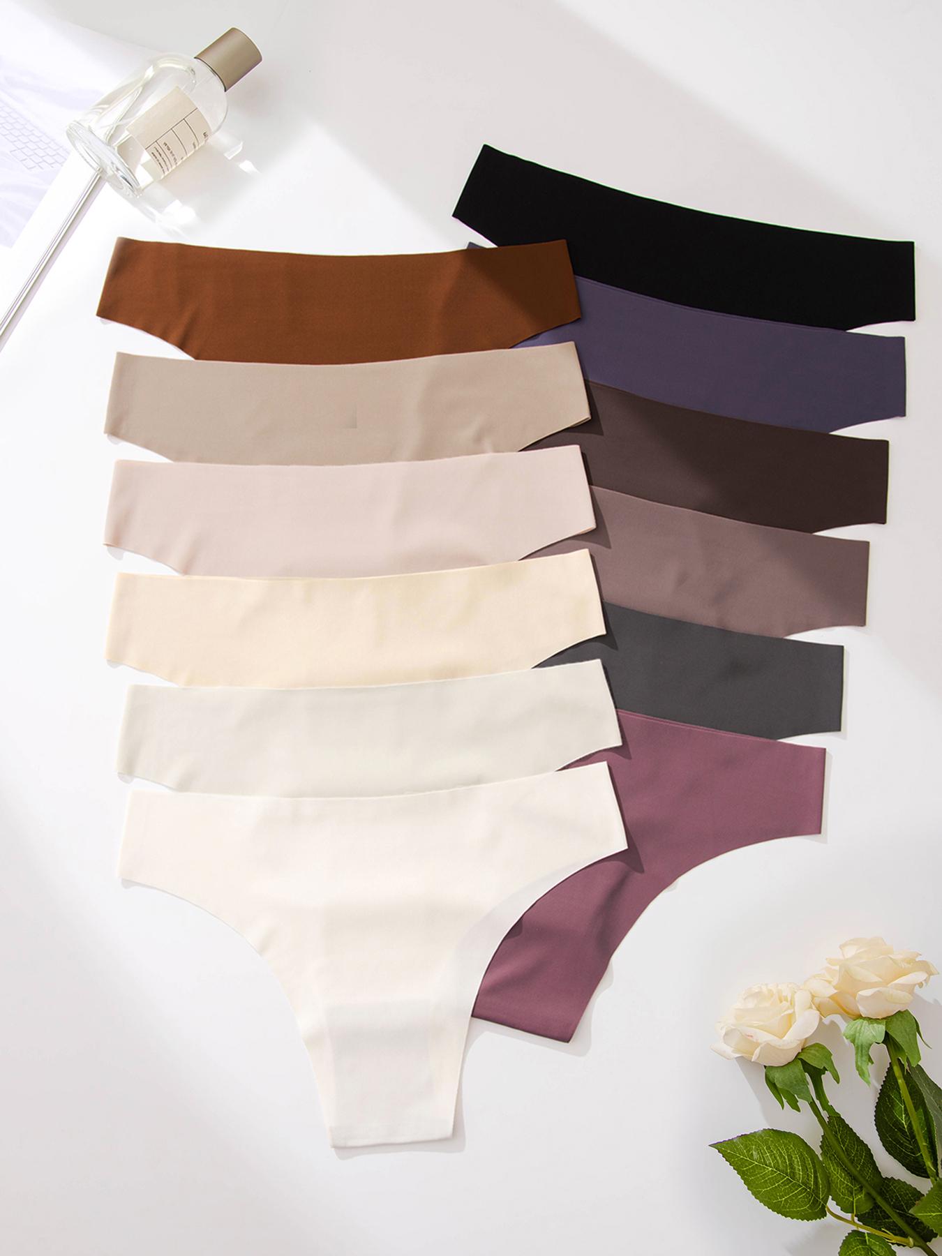 Women's 12pcs Solid Color Minimalist Drop Waist Panties, Casual Seamless Soft Comfy Breathable Knicker for Daily Wear, Ladies Underwear for All Seasons