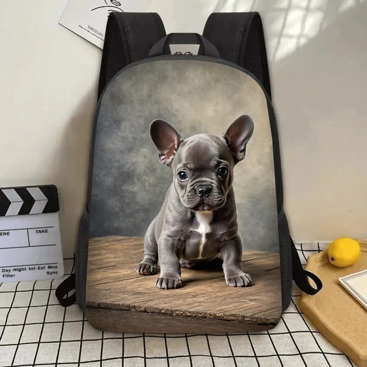 1pc French Bulldog Print 17-inch Lightweight Laptop Backpack with Water Bottle Holder - Durable Casual School Backpack for Teens & Adults, Adjustable Straps, Large Capacity for Work, Travel, Picnics - Unique Gift for Christmas, Mother's Day, Father's Day,