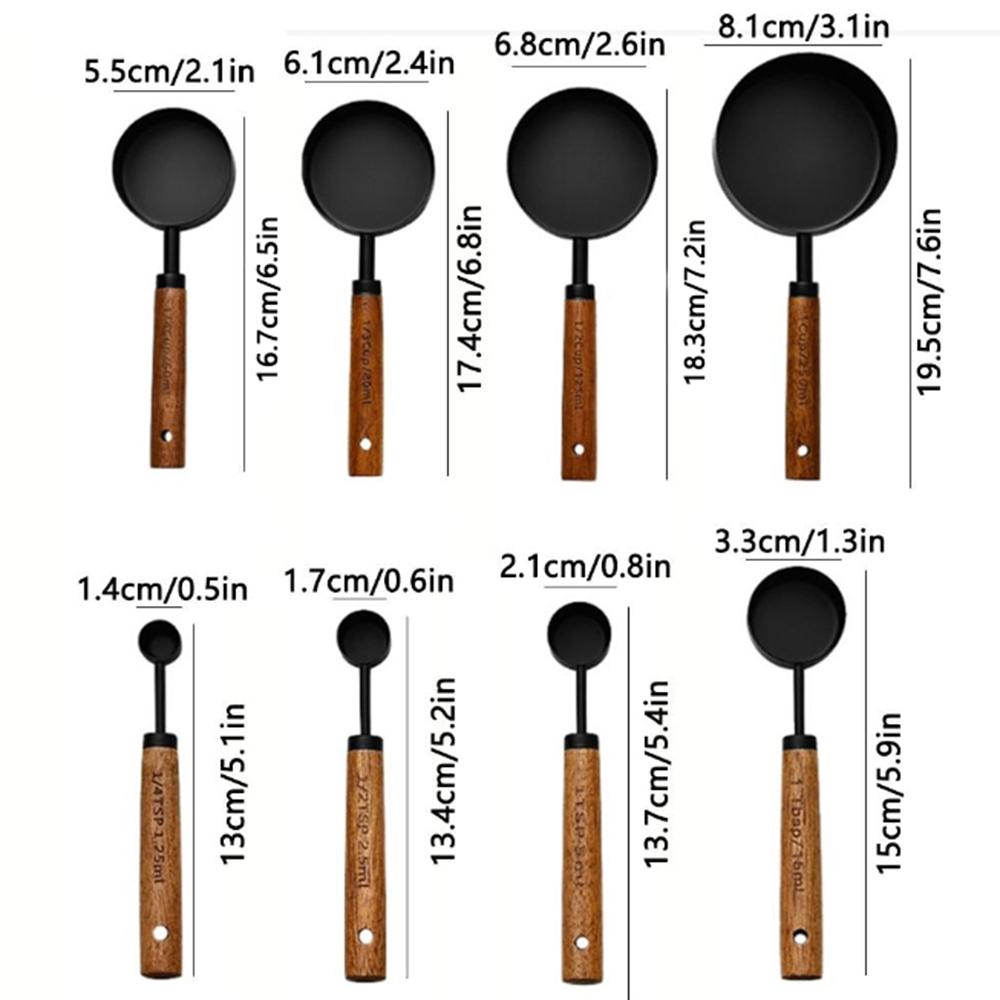 Stainless Steel Measuring Cups & Spoons Set, 8 Counts/set Measuring Cups and Spoons with Ergonomic Wood Handles, Kitchen Utensils for Baking & Cooking