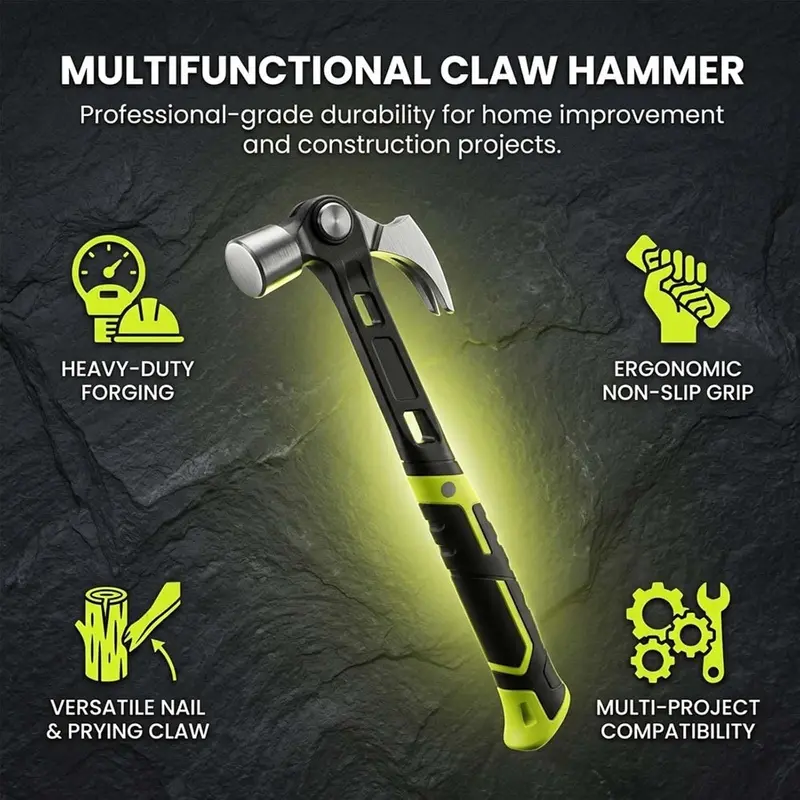Adjustable Claw Hammer with Magnetic Nail Holder, Anti-slip Shock absorbing Handle  Ideal Claw Hammer for DIY Enthusiasts, Workshop, Construction & Renovation Projects