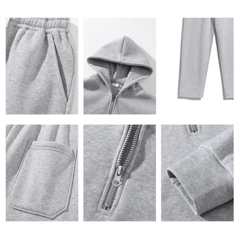 Men's Plain Two Piece Sweatsuit Set Basic Regular Fit Drop Shoulder Half Zip Hoodie & Drawstring Sweatpants with Pockets Casual Long Sleeve Fall Winter Streetwear Tracksuit Comfortable Men's Outfit for Daily Indoor Outdoor Wear