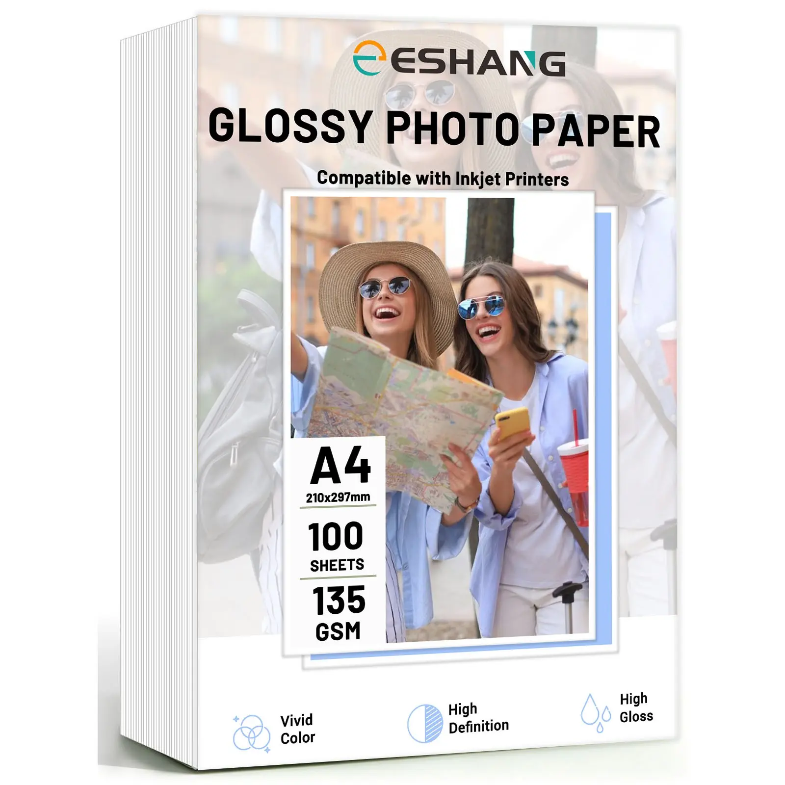 100 Sheets A4 Glossy Single-Sided Photo Paper, 135gsm, Ideal for Inkjet Printing, High-Quality Photography Paper