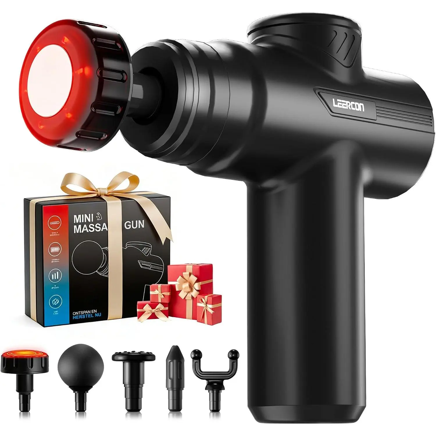 Massage Gun with Heat, Deep Tissue Back Massager Gun for Pain Relief, Mini Handheld Percussion Massage Gun with 5 Heads and 6 Speeds - Ideal Gifts for Men Women Dad Mom Him Her, BlackGift.