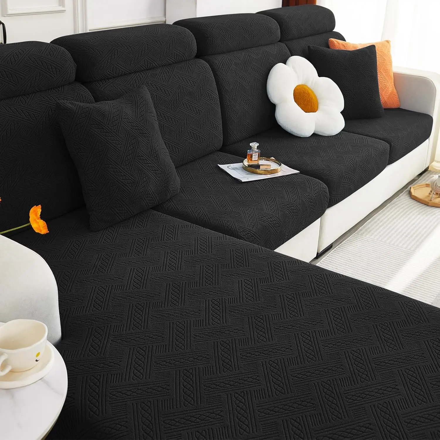 Individual Couch Cushion Covers, Sofa Seat Cushion Covers Washable| Stretch Dog Couch Cover, Elastic Bottom, Anti-Slip Protector, For Pets & Kids, Sofa Slipcover, Back Cover M