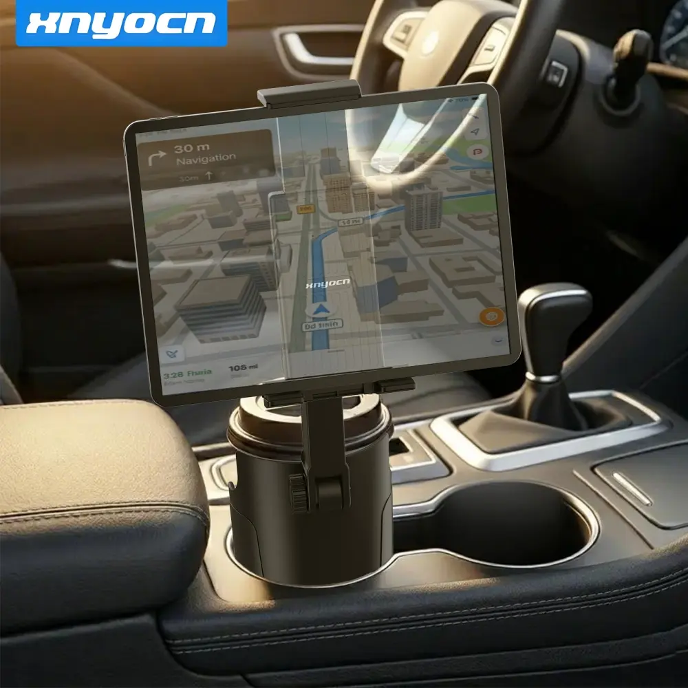 2-in-1 Car Cup Holder Phone Mount, Flexible Base iPad Tablet Bracket with Hollow Bottom, Adjustable Long Neck 360° Rotatable Cellphone Stand Road Trip Essentials, Cell Phone Holders