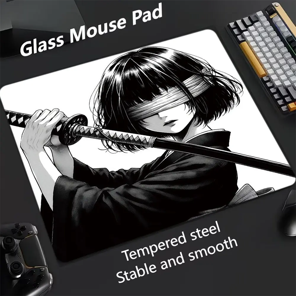 Japanese Katana Glass Mouse Pad, Ultra-Smooth Tempered Glass Mousepad, Large Size Gaming Mouse Pad, Ideal for E-sports and Office Use