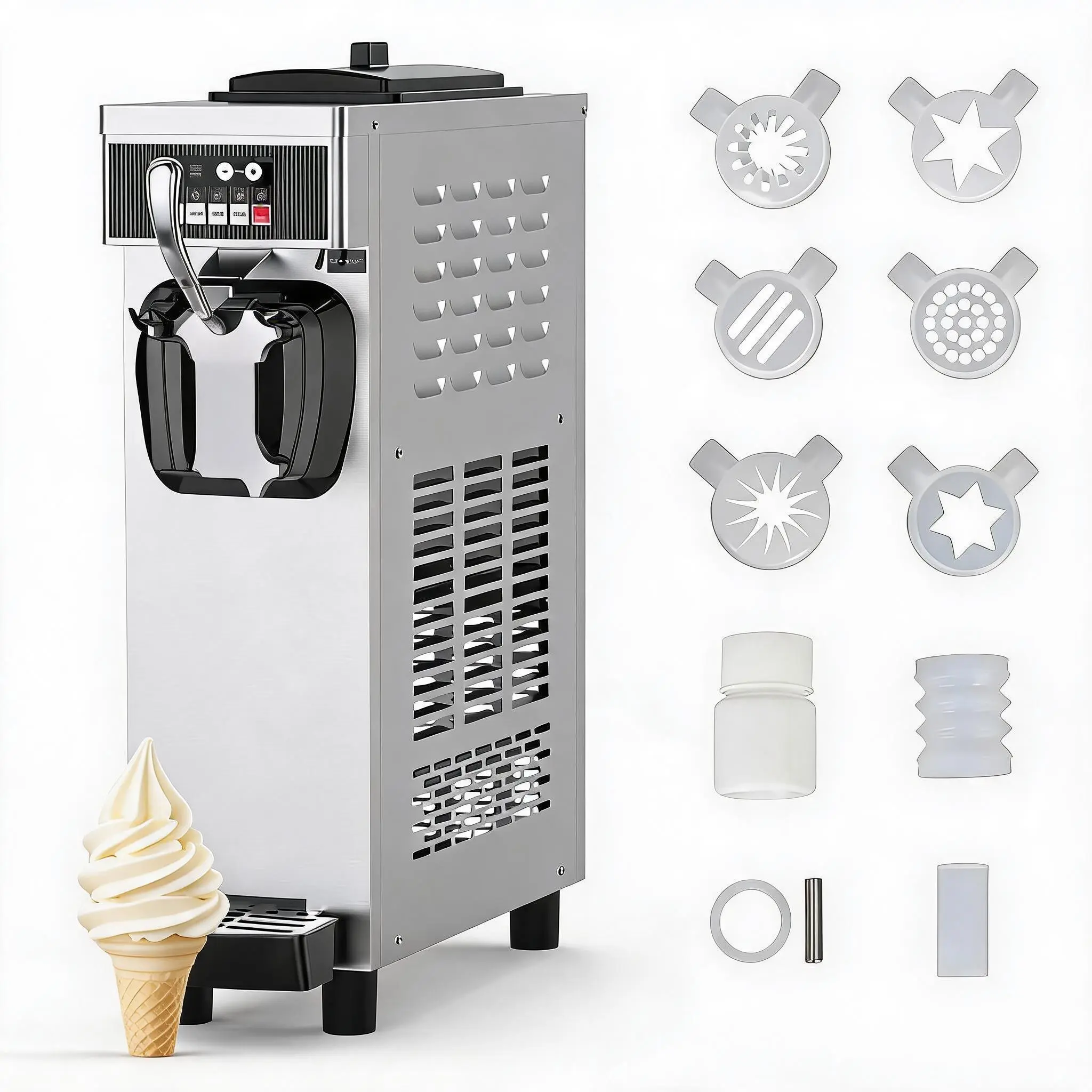 Commercial Ice Cream Maker Machine for home, 4.7-5.8Gal/H Soft Serve Machine, 1200W Single Frozen Yogurt Ice Cream Mixing Machine with 7L Hoppers &1.8L Cylinders for Parties, Restaurants, Snack Bars