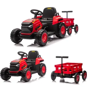 Kids Ride On Farm Tractor with Removable Trailer, 12V Battery Powered Remote Control Ride On Truck Bluetooth Audio LED Light Safety Protection for Toddler Boys Girls
